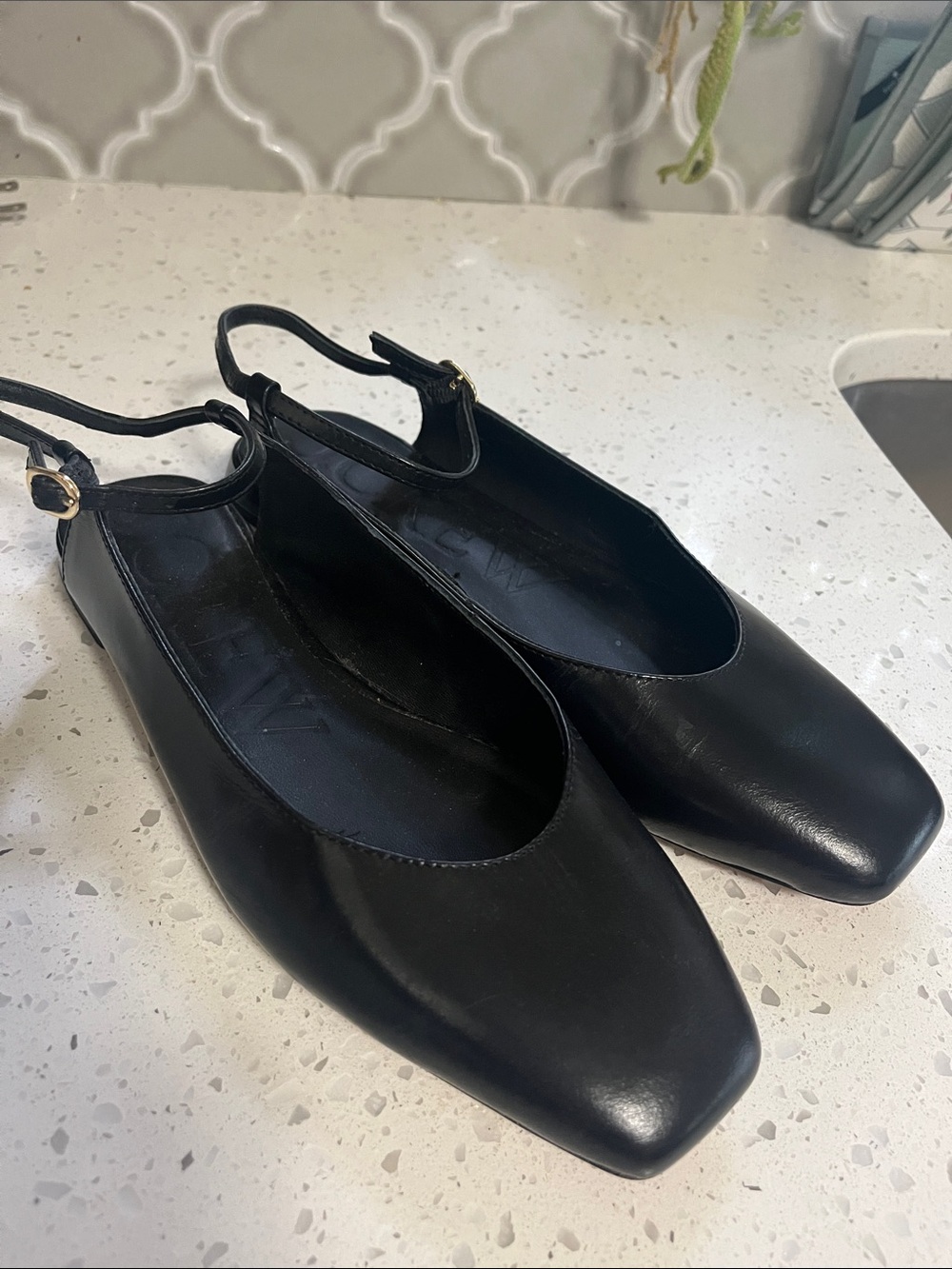 J crew Classic Black Square-Toe Slingback Flats 7.5